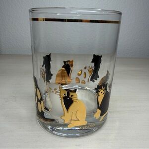 Vintage MCM Culver 22K Gold Black White Cat Low Ball Double Old Fashioned Glass